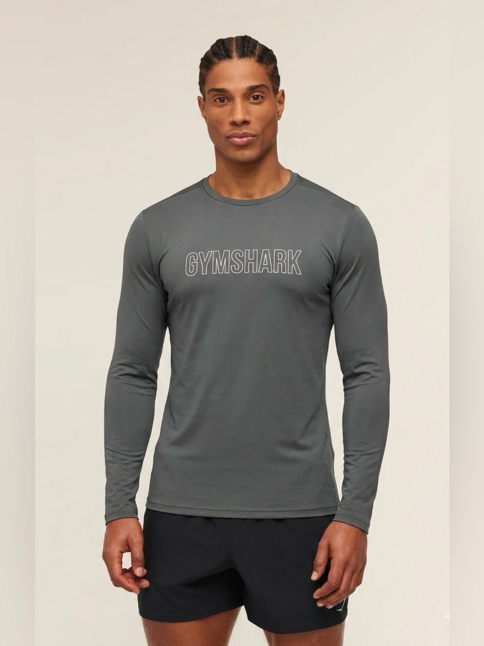 Gymshark Gray Long Sleeve Logo Workout Tee Shirt Size Medium Gym Fitness Tech